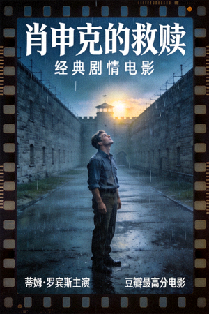 《肖申克的救赎》电影海报 - 经典剧情电影，蒂姆·罗宾斯主演，豆瓣最高分电影